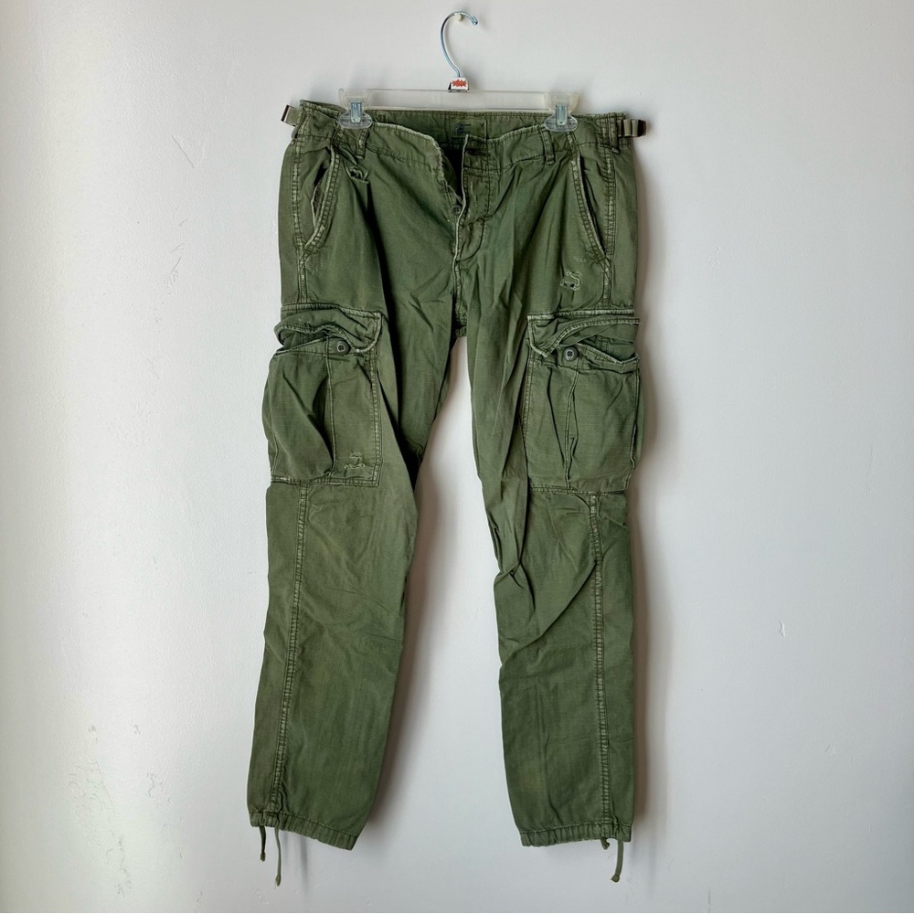 CUSTOM Skinny narrow Cargo Army Pants Olive AEO Modified Button fly Women's 6
